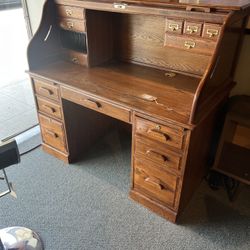 SECRETARY DESK: Oak Roll Top Secretary Desk - KEY AT FRONT DESK - AS-IS SKU WLDNYC