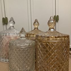 Amber Diamond Cut Glass Apothecary by Jar with Lid