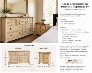 Solid Wood- Cindy Crawford Home Dresser & Nightstand Set