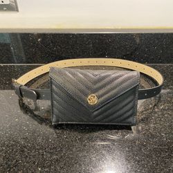 Steve Madden Quilted Chevron Belt Bag Black Fanny Pack Large 7x5”