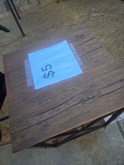 Wood Top Side Table with Metal Base