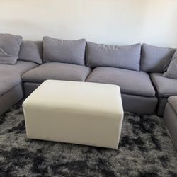 White Faux Leather Couch Sofa Ottoman 