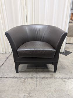 West Elm Brown Leather Barrel Back Club Chair