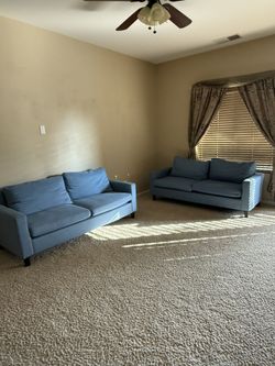 Set of 2 Blue Modern Sofas – Excellent Condition