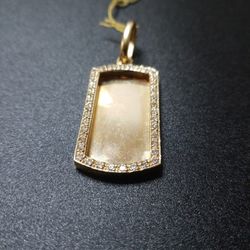 14k Yellow Gold Mens Diamond Dog Tag