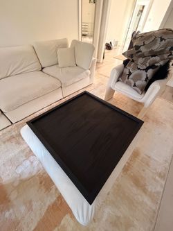 Oversized 34" x 34" Black Wood Ottoman Tray — Turns Your Ottoman Into a Coffee Table
