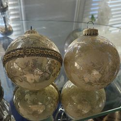 2 Gold Vintage Christmas Ornaments
