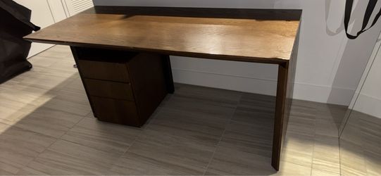 Modern Executive Desk Black Marble Look & Wood Drawers