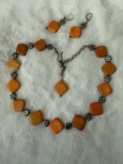 Necklace And Earrings With Accent Of Silver Flower’s