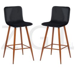 Homy Casa SCARGILL BAR VELVET BLACK 16.54" L x 19.49" W x 39.37" H Bar Stool for Home and Workspace