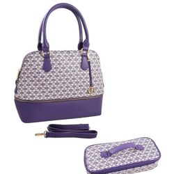 Iman Global Chic Women's Logo Print Dome Satchel Cosmetic Case HandBag Set

