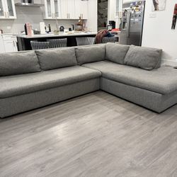 West Elm -  Haven Sectional 2, Right Arm Sofa, Left Arm Terminal, Performance Washed Canvas, Gray 