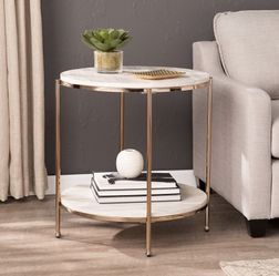 SEI Furniture Silas Round Faux Stone End Table, Champagne 