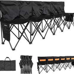 VEVOR Portable Folding Bench, 6 Seat Soccer Bench with Multiple Storage Pockets & Carrying Bag, Lightweight Sideline Seating with Back Rest for Footba