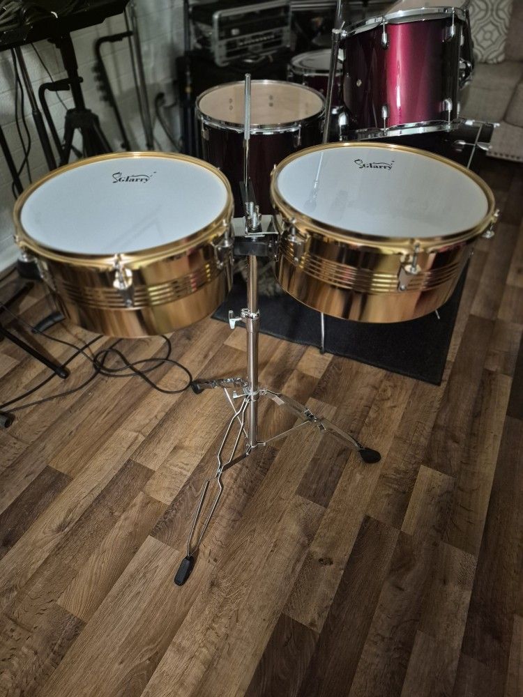 New, Timbales with Heavy-duty stand.