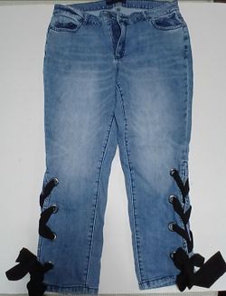 demin 24/7 Light Wash Jeans with Lace-Up Hem Detail Used condition PICKUP ONLY MAYWOOD CA 90270