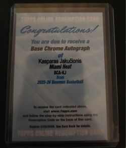 Topps Redemption Kasperas Jakucionis Base Chrome Auto