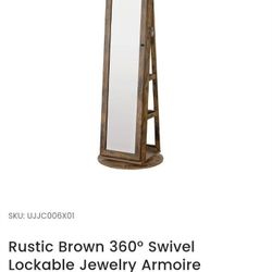 Songmics Rustic Brown 360° Swivel Lockable Jewelry Armoire