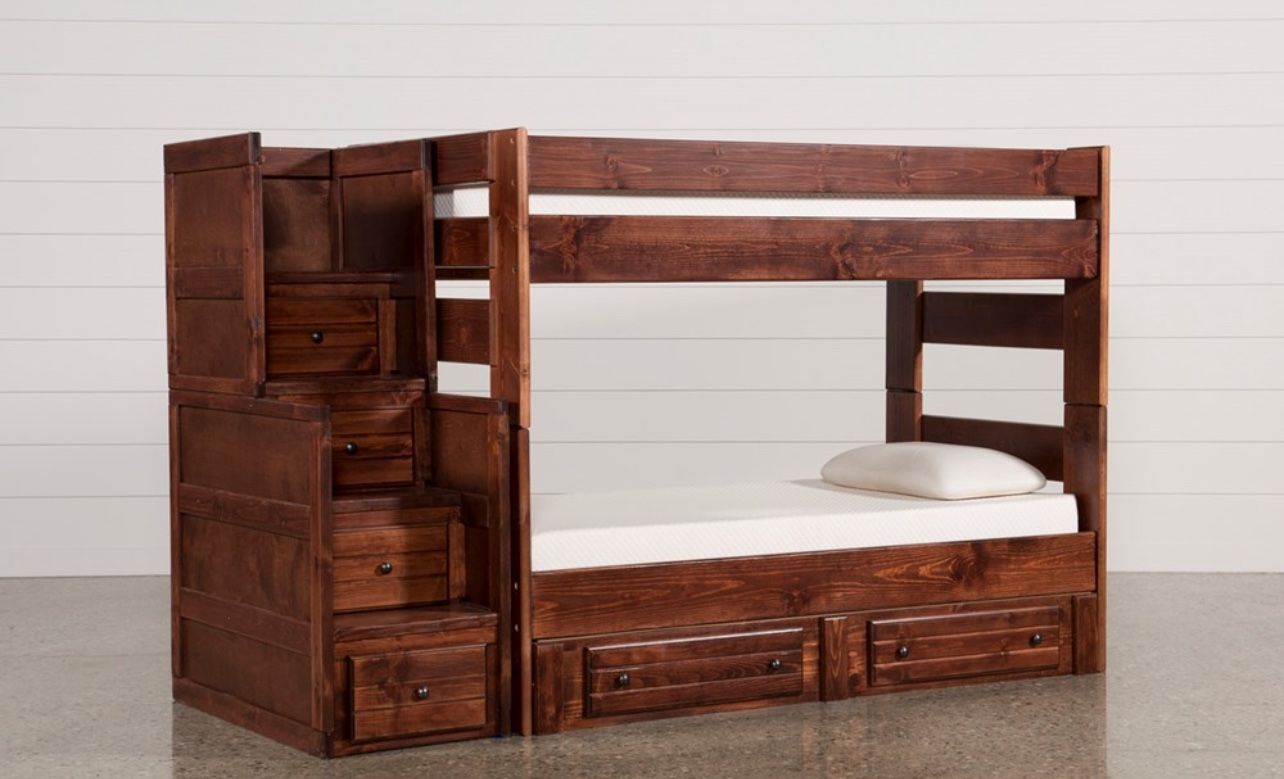 Twin over twin bunk bed with stairs + mattresses