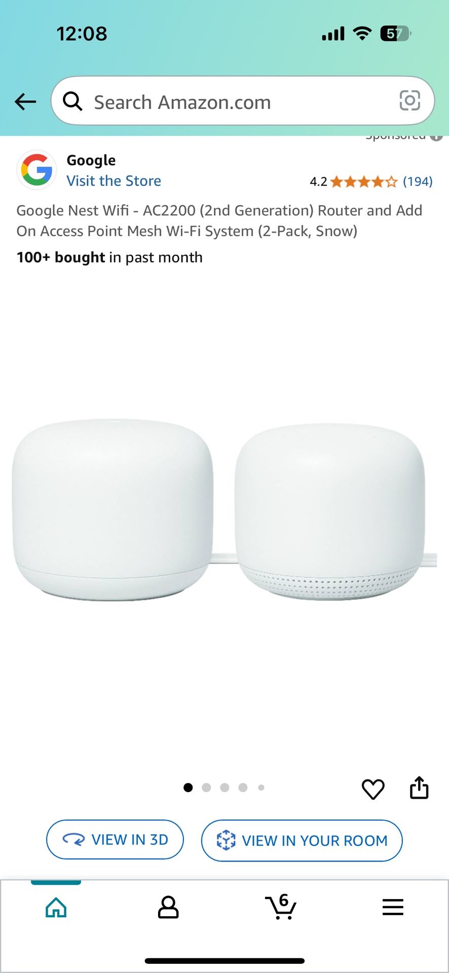Google Nest Wifi - AC2200 (2nd Generation) Router and Add On Access Point Mesh Wi-Fi System (2-Pack, Snow)