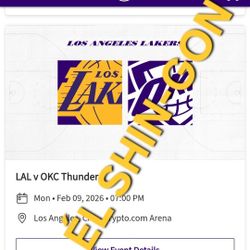 Lakers vs Thunder 4 Tickets Feb 9th Section 321 Row 6 $150 EA 