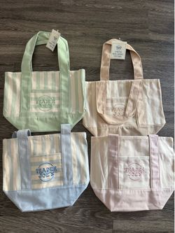 Trader Joe’s Summer Striped Mini Pastel Canvas Tote Bag Set Of 4. Limited Colors