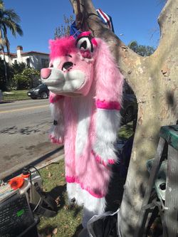 Full Fursuit Pink Dog Costume — Head, Body, Hand & Feet Paws — Halloween