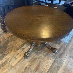 Antique Oak Carved Claw Foot Table With Leaves 