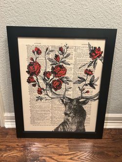 Rosey Deer Antler Dictionary Art