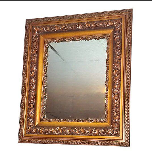 Large Antique Gold Mirror Carved wood 31"X27"