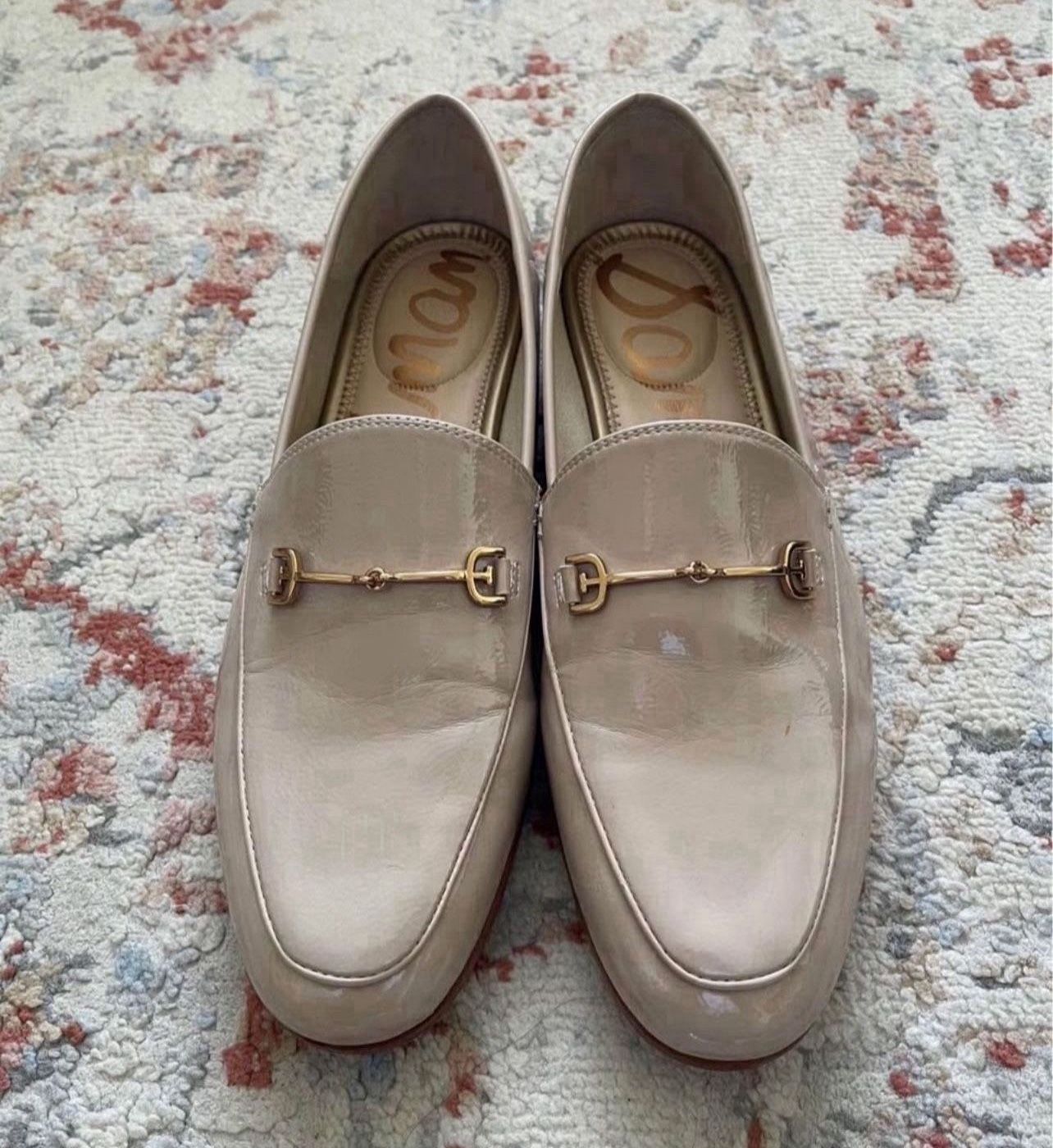 Sam Edelman Loraine Chai Latte Almond Toe Slip On Stacked Heel Fashion Loafers Size 9.5