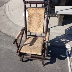 Antique Spindle Plaform Rocker Rocking Chair, Needle Point Design.