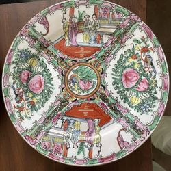 Vintage porcelain plate painted with 19th Century style Chinese scenery and stamped "Made in Macau" 