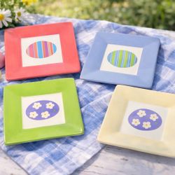 TAG 2004 Porcelain Easter Egg Dessert Appetizer Plates Set of 4, 5.25”