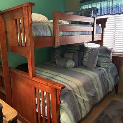 Bunk Beds , Dresser With Bedding And Curtain 