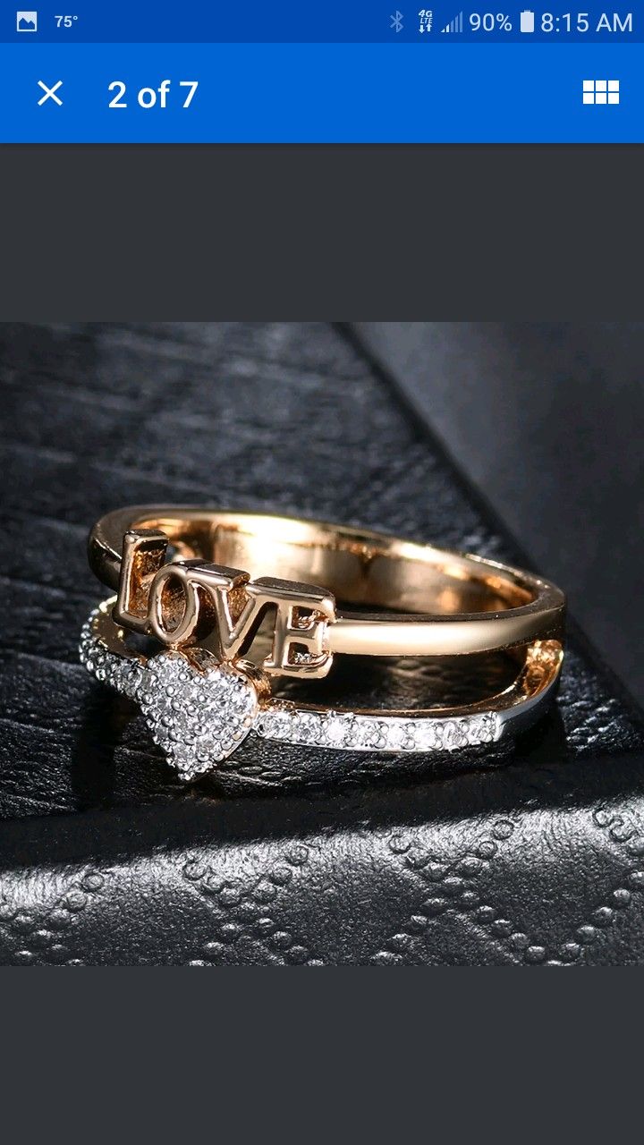 18 karat gold filled love and hearts sapphire ring size 7