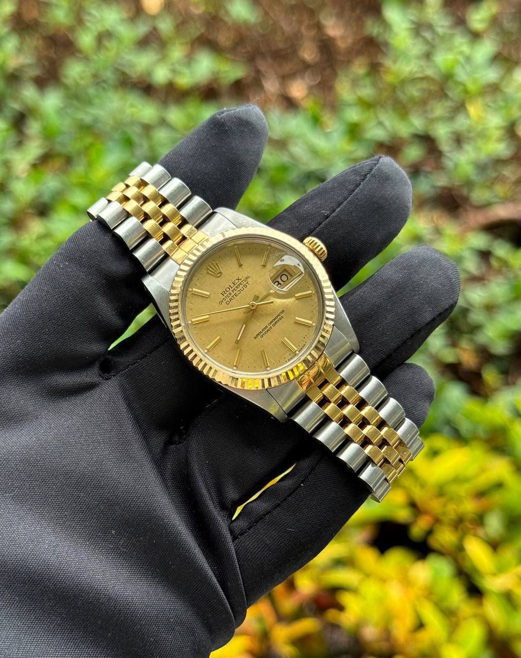 Rolex Datejust 36mm Linen dial bezel 16013 jubilee two tone