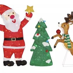 Home Accents Holiday 3-Piece LED Santa, Deer, and Tree Holiday Yard Sculpture