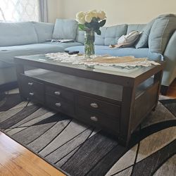 🪞 Glass-Top Coffee Table with Storage Drawers – Solid & Stylish!
