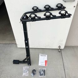 (NEW) $49 Tilt Folding 3-Bike Mount Rack Bicycle Carrier 2” Hitch 110lbs Max w/ No-Wooble U Bolt & Straps