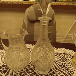 Vintage Heavy Crystal Pitcher And Wine Decanter 