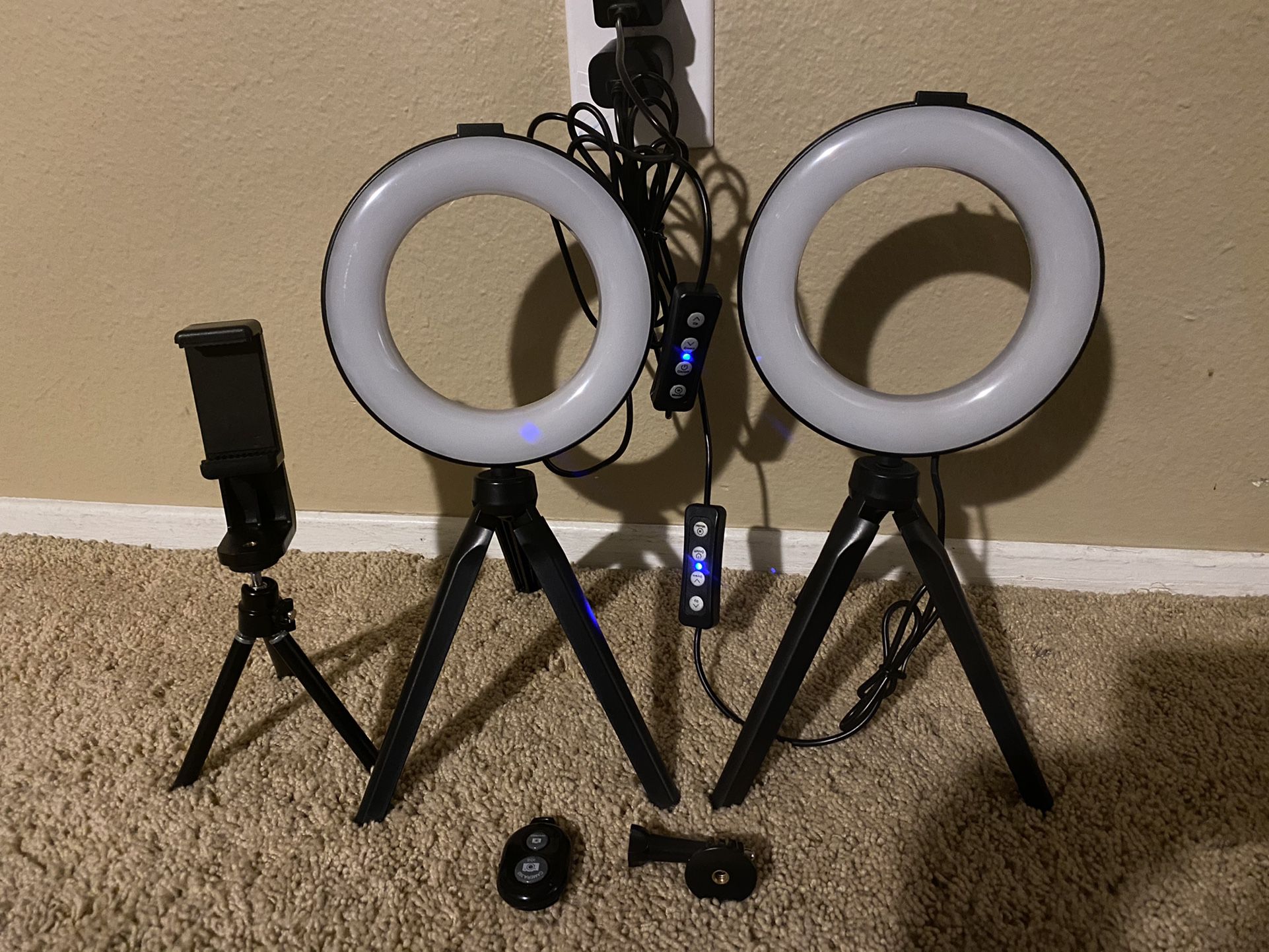 TWO 6” LED Ring light 3 Modes, Remote, Tripod Stand