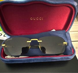 Gucci GG1221S Rimless Rectangle Sunglasses Gold Metal Frame Gray Tinted UV400
