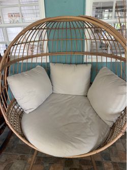 Origin 21 Brennfield Woven Teak Steel Frame Stationary Egg Chair with Off-white Cushioned (firm $)