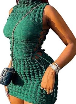 Green Textured Bodycon Mini Dress