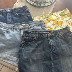 3 Shorts And 1 Jean Skirt Size 8 