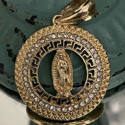 Virgin Mary Gold Plated Medallion Pendant 
