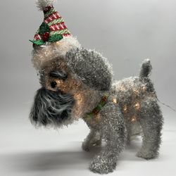 Vtg Christmas Light Up Fluffy Schnauzer  Dog Indoor Outdoor Holiday Time 25”