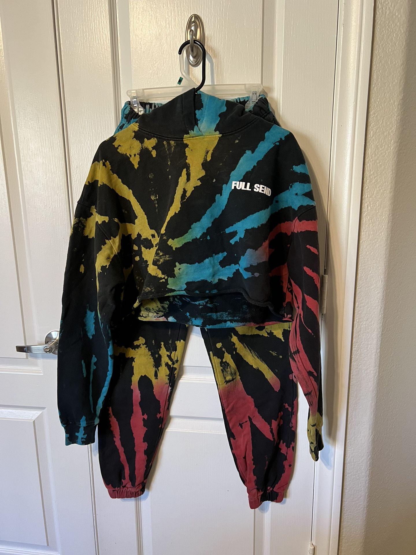 NELK BOYS FULL SEND CROP GRAPHIC TIE DYE HOODIE (LG) & SWEATPANTS (MD) $159.00
