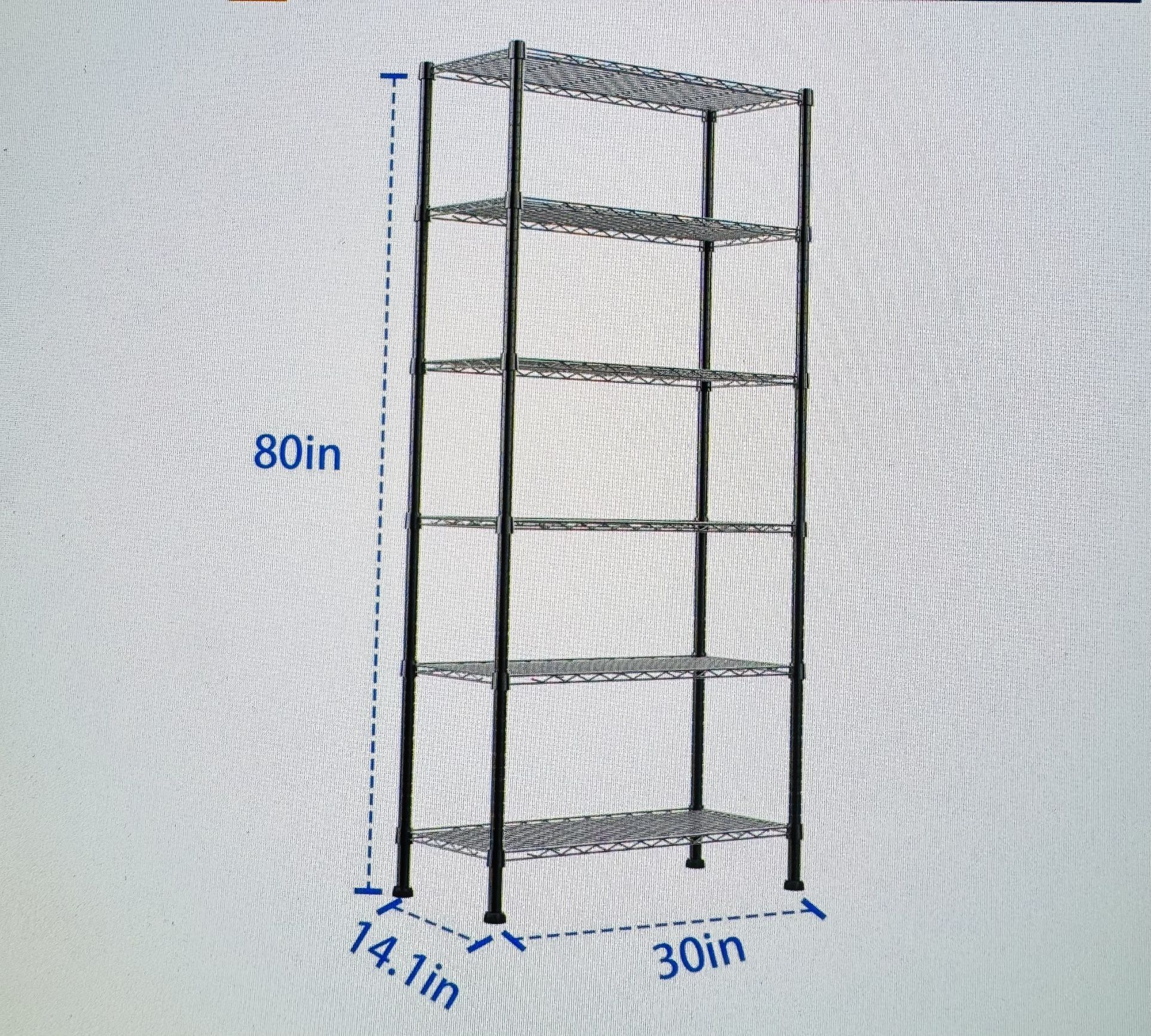 6 Level Metalic Shelf Kitchen Garage Adjustable Shelves 80x30x14.1